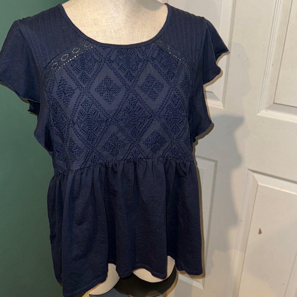 NWT Wonderly‎ Navy Blue Lace Detail Women's Top XXL